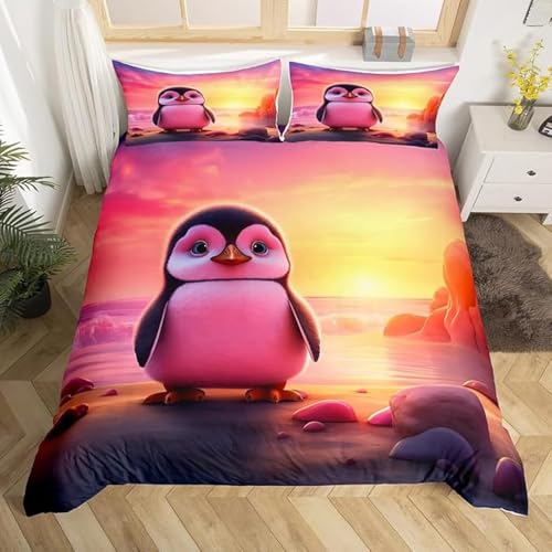 SJSXWQN Bettwäsche 200x220 Pinguin Bettwäsche-Set mit Reißverschluss Schließung für Erwachsene Kinder Weicher Atmungsaktive Mikrofaser Bettbezug + 2 Kopfkissenbezug 80x80 cm von SJSXWQN