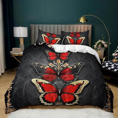 SJSXWQN Bettwäsche 200x220 Roter Schmetterling Bettwäsche-Set mit Reißverschluss Schließung für Erwachsene Kinder Weicher Atmungsaktive Mikrofaser Bettbezug + 2 Kopfkissenbezug 80x80 cm SJSXWQN Bettwäsche 200x220 Roter Schmetterling Bettwäsche-Set mit Reißverschluss Schließung für Erwachsene Kinder Weicher Atmungsaktive Mikrofaser Bettbezug + 2 Kopfkissenbezug 80x80 cm von SJSXWQN