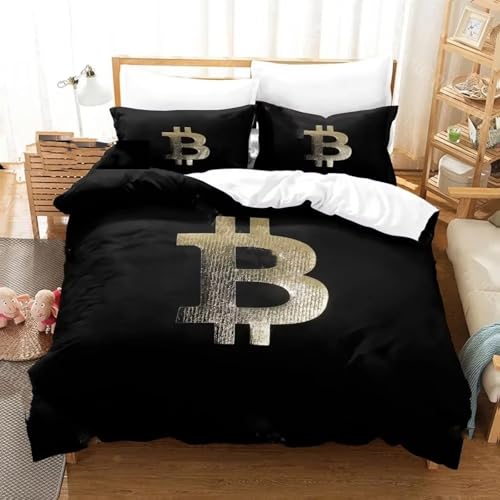 SJSXWQN Bettwäsche 200x220 Schwarzer Bitcoin Bettwäsche-Set mit Reißverschluss Schließung für Erwachsene Kinder Weicher Atmungsaktive Mikrofaser Bettbezug + 2 Kopfkissenbezug 80x80 cm SJSXWQN Bettwäsche 200x220 Schwarzer Bitcoin Bettwäsche-Set mit Reißverschluss Schließung für Erwachsene Kinder Weicher Atmungsaktive Mikrofaser Bettbezug + 2 Kopfkissenbezug 80x80 cm von SJSXWQN