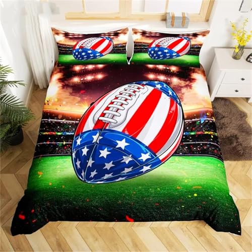 SJSXWQN Bettwäsche 220x240 American Football Bettwäsche-Set mit Reißverschluss Schließung für Erwachsene Kinder Weicher Atmungsaktive Mikrofaser Bettbezug + 2 Kopfkissenbezug 80x80 cm von SJSXWQN