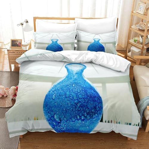 SJSXWQN Bettwäsche 220x240 Blaue Vase Bettwäsche-Set mit Reißverschluss Schließung für Erwachsene Kinder Weicher Atmungsaktive Mikrofaser Bettbezug + 2 Kopfkissenbezug 80x80 cm von SJSXWQN