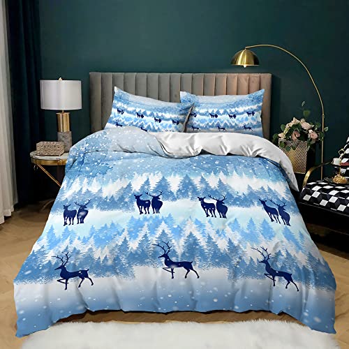 SJSXWQN Bettwäsche 220x240 Blaue Weihnachten Bettwäsche-Set mit Reißverschluss Schließung für Erwachsene Kinder Weicher Atmungsaktive Mikrofaser Bettbezug + 2 Kopfkissenbezug 80x80 cm von SJSXWQN