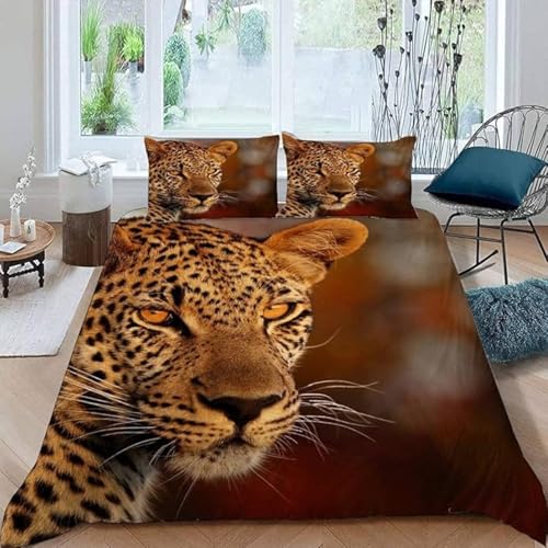 SJSXWQN Bettwäsche 220x240 Brauner Gepard Bettwäsche-Set mit Reißverschluss Schließung für Erwachsene Kinder Weicher Atmungsaktive Mikrofaser Bettbezug + 2 Kopfkissenbezug 80x80 cm von SJSXWQN