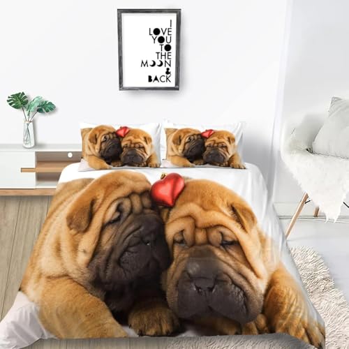 SJSXWQN Bettwäsche 220x240 Brauner Mops Bettwäsche-Set mit Reißverschluss Schließung für Erwachsene Kinder Weicher Atmungsaktive Mikrofaser Bettbezug + 2 Kopfkissenbezug 80x80 cm von SJSXWQN