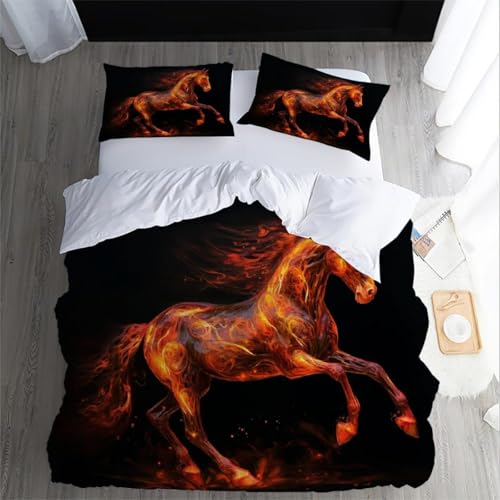 SJSXWQN Bettwäsche 220x240 Flammendes Pferd Bettwäsche-Set mit Reißverschluss Schließung für Erwachsene Kinder Weicher Atmungsaktive Mikrofaser Bettbezug + 2 Kopfkissenbezug 80x80 cm von SJSXWQN