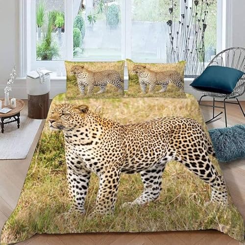 SJSXWQN Bettwäsche 220x240 Gelber Gepard Bettwäsche-Set mit Reißverschluss Schließung für Erwachsene Kinder Weicher Atmungsaktive Mikrofaser Bettbezug + 2 Kopfkissenbezug 80x80 cm von SJSXWQN