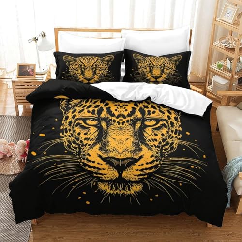 SJSXWQN Bettwäsche 220x240 Gelber Leopard Bettwäsche-Set mit Reißverschluss Schließung für Erwachsene Kinder Weicher Atmungsaktive Mikrofaser Bettbezug + 2 Kopfkissenbezug 80x80 cm von SJSXWQN