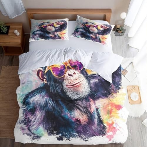 SJSXWQN Bettwäsche 220x240 Gorilla Bettwäsche-Set mit Reißverschluss Schließung für Erwachsene Kinder Weicher Atmungsaktive Mikrofaser Bettbezug + 2 Kopfkissenbezug 80x80 cm von SJSXWQN