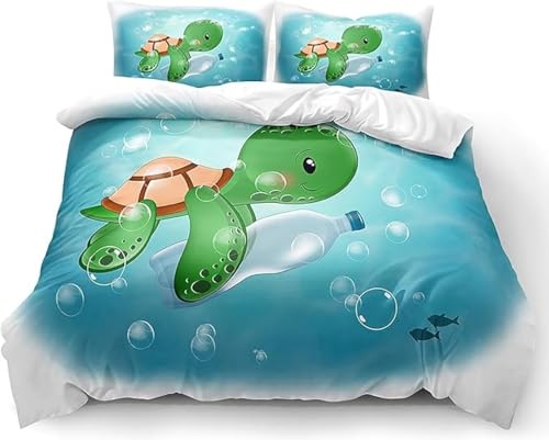 SJSXWQN Bettwäsche 220x240 GrüNe MeeresschildkröTe Bettwäsche-Set mit Reißverschluss Schließung für Erwachsene Kinder Weicher Atmungsaktive Mikrofaser Bettbezug + 2 Kopfkissenbezug 80x80 cm von SJSXWQN