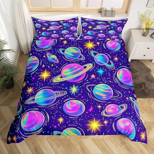 SJSXWQN Bettwäsche 220x240 Lila Planet Bettwäsche-Set mit Reißverschluss Schließung für Erwachsene Kinder Weicher Atmungsaktive Mikrofaser Bettbezug + 2 Kopfkissenbezug 80x80 cm von SJSXWQN