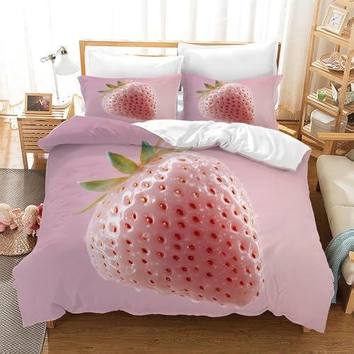 SJSXWQN Bettwäsche 220x240 Rosa Erdbeere Bettwäsche-Set mit Reißverschluss Schließung für Erwachsene Kinder Weicher Atmungsaktive Mikrofaser Bettbezug + 2 Kopfkissenbezug 80x80 cm von SJSXWQN