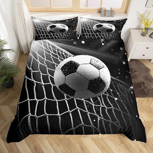 SJSXWQN Bettwäsche 220x240 Schwarzer FußBall Bettwäsche-Set mit Reißverschluss Schließung für Erwachsene Kinder Weicher Atmungsaktive Mikrofaser Bettbezug + 2 Kopfkissenbezug 80x80 cm SJSXWQN Bettwäsche 220x240 Schwarzer FußBall Bettwäsche-Set mit Reißverschluss Schließung für Erwachsene Kinder Weicher Atmungsaktive Mikrofaser Bettbezug + 2 Kopfkissenbezug 80x80 cm von SJSXWQN