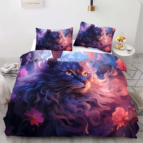 SJSXWQN Bettwäsche 220x240 SüßE Katze Bettwäsche-Set mit Reißverschluss Schließung für Erwachsene Kinder Weicher Atmungsaktive Mikrofaser Bettbezug + 2 Kopfkissenbezug 80x80 cm von SJSXWQN
