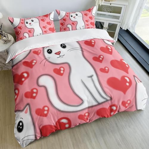 SJSXWQN Bettwäsche 220x240 SüßE Katze Bettwäsche-Set mit Reißverschluss Schließung für Erwachsene Kinder Weicher Atmungsaktive Mikrofaser Bettbezug + 2 Kopfkissenbezug 80x80 cm von SJSXWQN