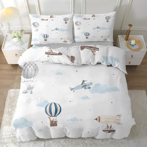 SJSXWQN Bettwäsche 220x240 WeißEr HeißLuftballon Bettwäsche-Set mit Reißverschluss Schließung für Erwachsene Kinder Weicher Atmungsaktive Mikrofaser Bettbezug + 2 Kopfkissenbezug 80x80 cm von SJSXWQN