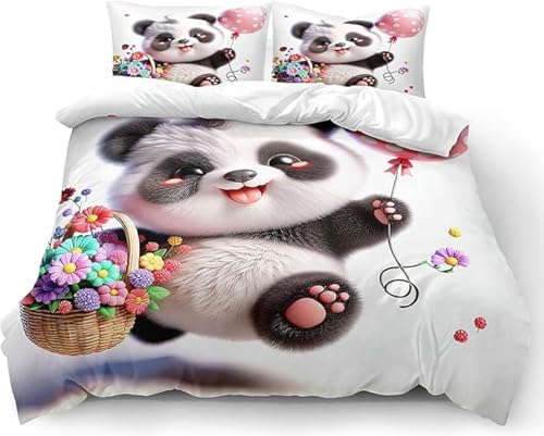SJSXWQN Bettwäsche 220x240 WeißEr Panda Bettwäsche-Set mit Reißverschluss Schließung für Erwachsene Kinder Weicher Atmungsaktive Mikrofaser Bettbezug + 2 Kopfkissenbezug 80x80 cm von SJSXWQN