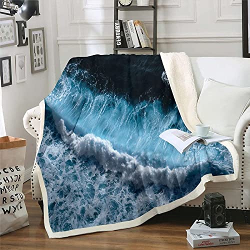 SJSXWQN Decke Blaue Wellen Kuscheldecke Flauschig für Bett und Sofa Extra Weich Warme Mikrofaser Wohndecke Fleecedecke als Sofadecke Couchdecke Kuscheldecke - 180x200 cm von SJSXWQN