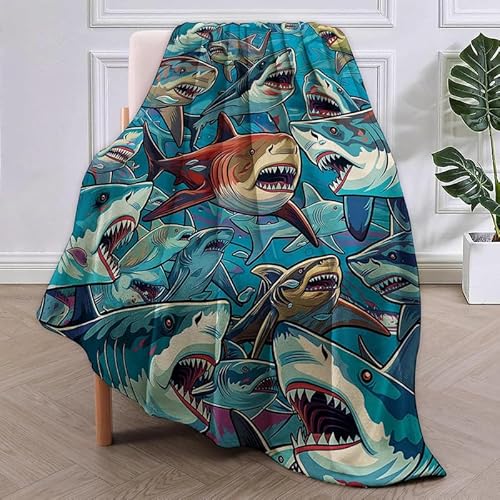 SJSXWQN Decke Blauer Hai Kuscheldecke Flauschig für Bett und Sofa Extra Weich Warme Mikrofaser Wohndecke Fleecedecke als Sofadecke Couchdecke Kuscheldecke - 180x200 cm von SJSXWQN