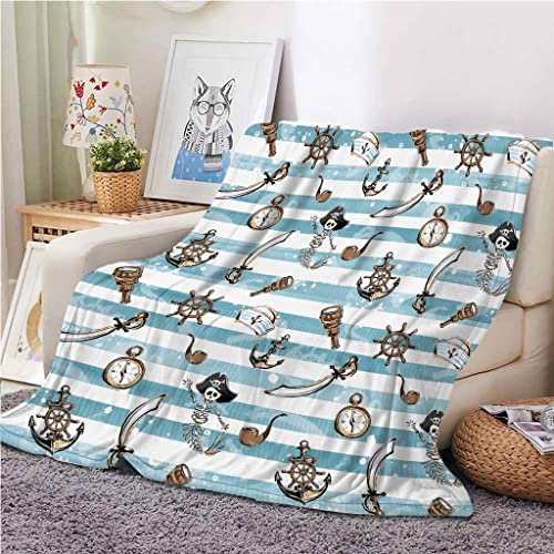 SJSXWQN Decke Blauer Pirat Kuscheldecke Flauschig für Bett und Sofa Extra Weich Warme Mikrofaser Wohndecke Fleecedecke als Sofadecke Couchdecke Kuscheldecke - 180x220 cm von SJSXWQN