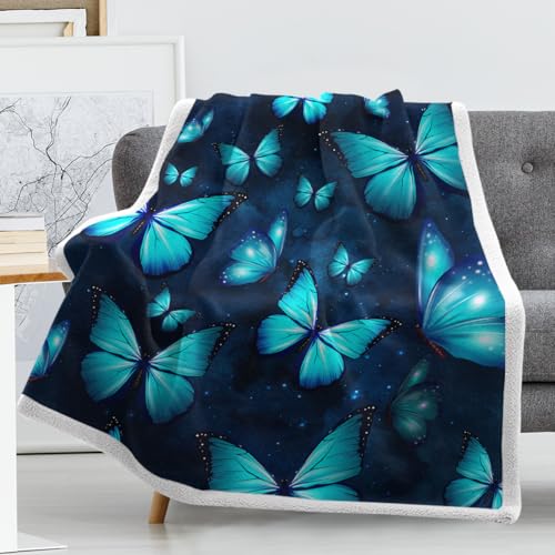 SJSXWQN Decke Blauer Schmetterling Kuscheldecke Flauschig für Bett und Sofa Extra Weich Warme Mikrofaser Wohndecke Fleecedecke als Sofadecke Couchdecke Kuscheldecke - 180x200 cm von SJSXWQN