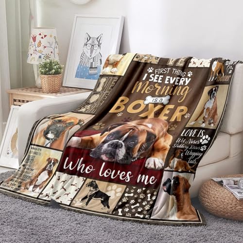 SJSXWQN Decke Brauner Boxer Kuscheldecke Flauschig für Bett und Sofa Extra Weich Warme Mikrofaser Wohndecke Fleecedecke als Sofadecke Couchdecke Kuscheldecke - 180x200 cm von SJSXWQN