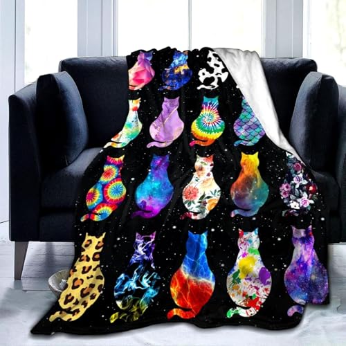 SJSXWQN Decke Bunte Katze Kuscheldecke Flauschig für Bett und Sofa Extra Weich Warme Mikrofaser Wohndecke Fleecedecke als Sofadecke Couchdecke Kuscheldecke - 180x200 cm von SJSXWQN