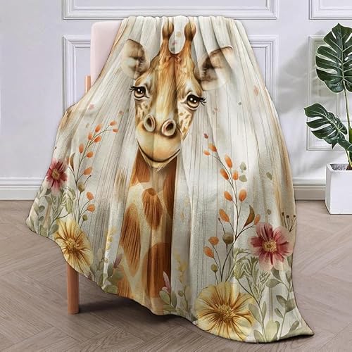 SJSXWQN Decke Gelb Giraffe Kuscheldecke Flauschig Extra Weich Warme Mikrofaser Wohndecke Fleecedecke für Tagesdecke Sofadecke Couchdecke Bettüberwurf - 130x150 cm von SJSXWQN