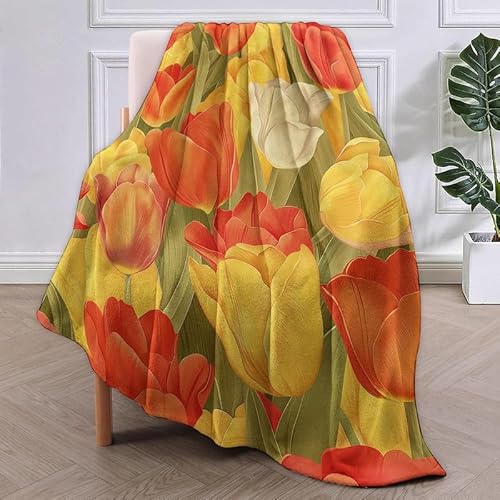 SJSXWQN Decke Gelbe Tulpe Kuscheldecke Flauschig für Couch und Bett Weich Warme Mikrofaser Wohndecke Fleecedecke als Tagesdecke Sofadecke Couchdecke - 180x240 cm von SJSXWQN