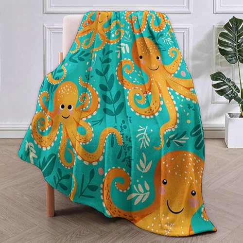 SJSXWQN Decke Gelber Oktopus Kuscheldecke Flauschig Extra Weich Warme Mikrofaser Wohndecke Fleecedecke für Tagesdecke Sofadecke Couchdecke Bettüberwurf - 130x150 cm von SJSXWQN