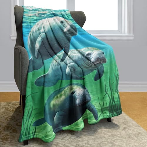 SJSXWQN Decke GrüNe Seekuh Kuscheldecke Flauschig für Couch und Bett Weich Warme Mikrofaser Wohndecke Fleecedecke als Tagesdecke Sofadecke Couchdecke - 180x240 cm von SJSXWQN