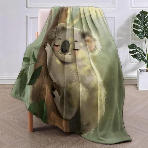 SJSXWQN Decke GrüNer Koala Kuscheldecke Flauschig für Couch und Bett Weich Warme Mikrofaser Wohndecke Fleecedecke als Tagesdecke Sofadecke Couchdecke - 180x240 cm von SJSXWQN