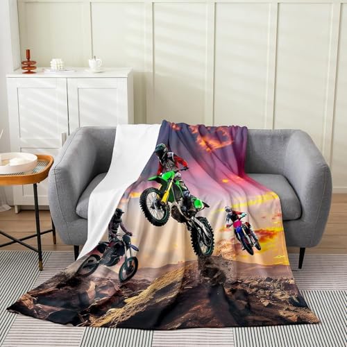 SJSXWQN Decke Motocross-Bike Kuscheldecke Flauschig für Bett und Sofa Extra Weich Warme Mikrofaser Wohndecke Fleecedecke als Sofadecke Couchdecke Kuscheldecke - 180x200 cm von SJSXWQN