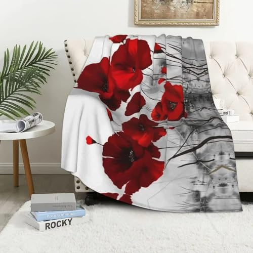 SJSXWQN Decke Rote Mohnblume Kuscheldecke Flauschig für Bett und Sofa Extra Weich Warme Mikrofaser Wohndecke Fleecedecke als Sofadecke Couchdecke Kuscheldecke - 180x200 cm von SJSXWQN