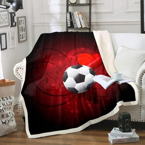 SJSXWQN Decke Roter FußBall Kuscheldecke Flauschig Extra Weich Warme Mikrofaser Wohndecke Fleecedecke für Tagesdecke Sofadecke Couchdecke Bettüberwurf - 130x150 cm von SJSXWQN