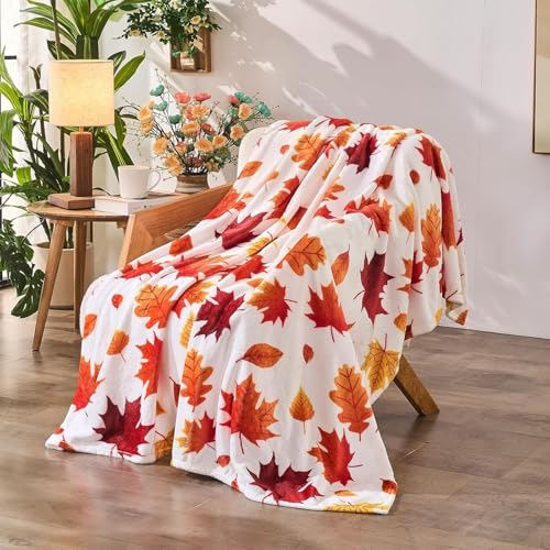 SJSXWQN Decke Rotes Ahornblatt Kuscheldecke Flauschig Extra Weich Warme Mikrofaser Wohndecke Fleecedecke für Tagesdecke Sofadecke Couchdecke Bettüberwurf - 130x150 cm von SJSXWQN
