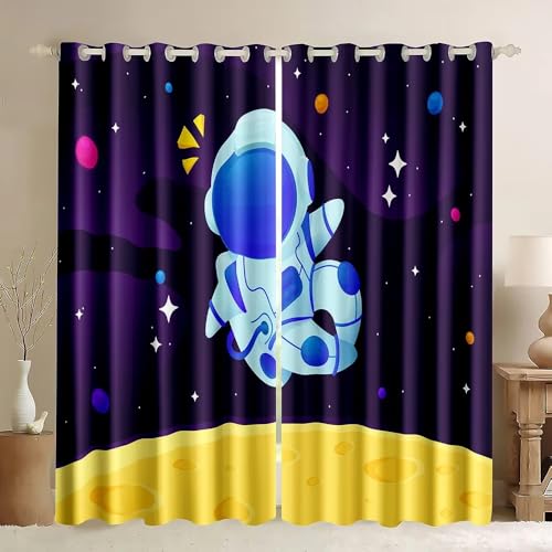 SJSXWQN Gardinen Astronaut Vorhänge mit Ösen Vorhang Blickdicht Thermo Verdunklungsvorhänge Schiebegardinen für Schlafzimmer Wohnzimmer H 220 x B 140 cm 2er Set von SJSXWQN