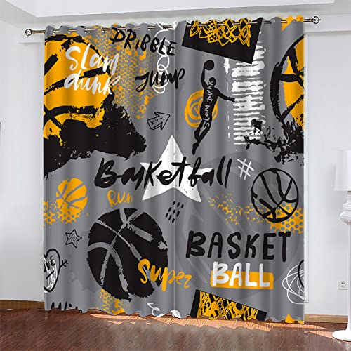 SJSXWQN Gardinen Grauer Basketball Vorhänge mit Ösen Vorhang Blickdicht Thermo Verdunklungsvorhänge Schiebegardinen für Schlafzimmer Wohnzimmer H 220 x B 140 cm 2er Set von SJSXWQN