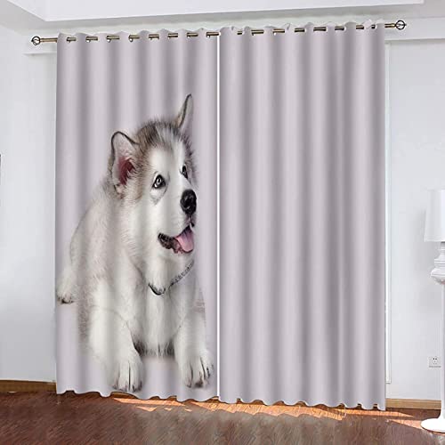 SJSXWQN Gardinen Grauer Husky Vorhänge mit Ösen Vorhang Blickdicht Thermo Verdunklungsvorhänge Schiebegardinen für Schlafzimmer Wohnzimmer H 220 x B 140 cm 2er Set von SJSXWQN