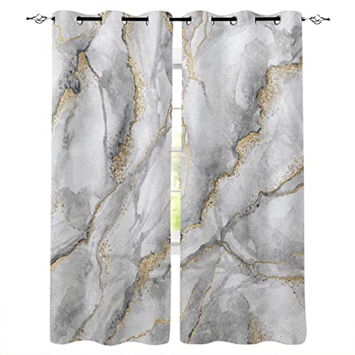 SJSXWQN Gardinen Grauer Marmor Vorhänge mit Ösen Vorhang Blickdicht Thermo Verdunklungsvorhänge Schiebegardinen für Schlafzimmer Wohnzimmer H 138 x B 117 cm 2er Set von SJSXWQN