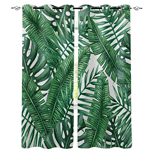 SJSXWQN Gardinen GrüNes Bananenblatt Vorhänge mit Ösen Vorhang Blickdicht Thermo Verdunklungsvorhänge Schiebegardinen für Schlafzimmer Wohnzimmer H 220 x B 140 cm 2er Set von SJSXWQN