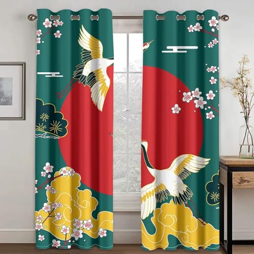 SJSXWQN Gardinen Japanische Elemente Vorhänge mit Ösen Vorhang Blickdicht Thermo Verdunklungsvorhänge Schiebegardinen für Schlafzimmer Wohnzimmer H 220 x B 140 cm 2er Set von SJSXWQN