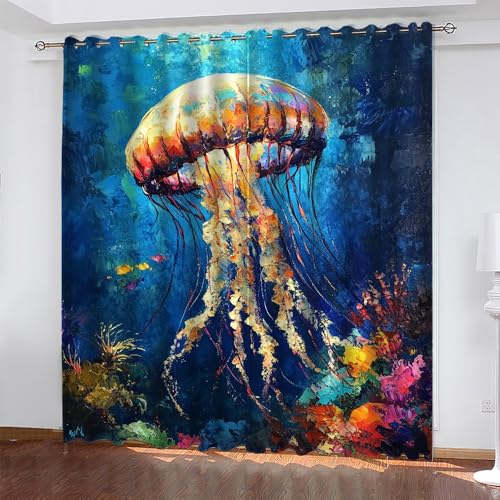 SJSXWQN Gardinen Qualle Vorhänge mit Ösen Vorhang Blickdicht Thermo Verdunklungsvorhänge Schiebegardinen für Schlafzimmer Wohnzimmer H 220 x B 140 cm 2er Set von SJSXWQN