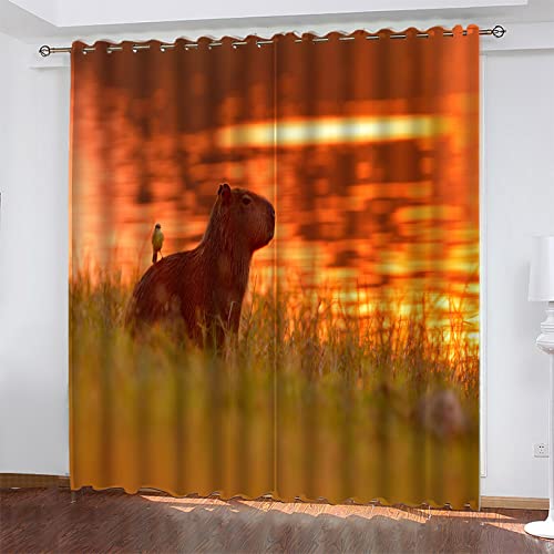 SJSXWQN Gardinen Roter Capybara Vorhänge mit Ösen Vorhang Blickdicht Thermo Verdunklungsvorhänge Schiebegardinen für Schlafzimmer Wohnzimmer H 138 x B 117 cm 2er Set von SJSXWQN