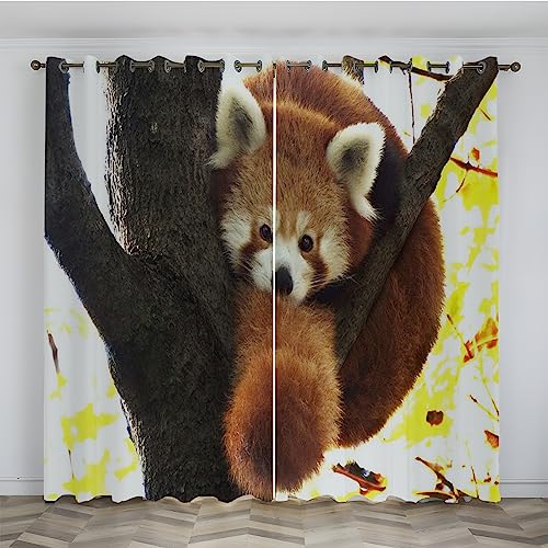 SJSXWQN Gardinen Roter Roter Panda Vorhänge mit Ösen Vorhang Blickdicht Thermo Verdunklungsvorhänge Schiebegardinen für Schlafzimmer Wohnzimmer H 220 x B 140 cm 2er Set von SJSXWQN