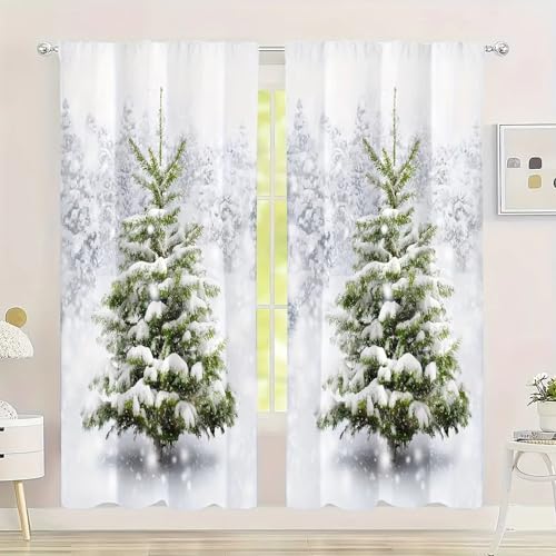 SJSXWQN Gardinen Weihnachtsbaum Vorhänge mit Ösen Vorhang Blickdicht Thermo Verdunklungsvorhänge Schiebegardinen für Schlafzimmer Wohnzimmer H 220 x B 140 cm 2er Set von SJSXWQN