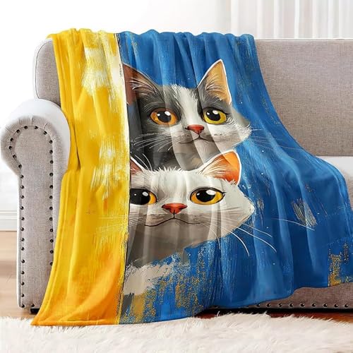 SJSXWQN Kuscheldecke Blaue Katze Kuscheldecke Flauschig für Couch und Bett Weich Warme Mikrofaser Wohndecke Fleecedecke als Tagesdecke Sofadecke Couchdecke - 150x200 cm von SJSXWQN