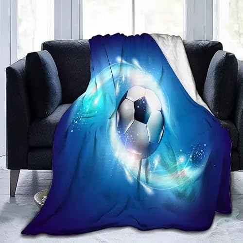 SJSXWQN Kuscheldecke Blauer FußBall Kuscheldecke Flauschig für Couch und Bett Weich Warme Mikrofaser Wohndecke Fleecedecke als Tagesdecke Sofadecke Couchdecke - 150x200 cm von SJSXWQN