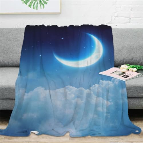 SJSXWQN Kuscheldecke Blauer Mond Kuscheldecke Flauschig für Couch und Bett Weich Warme Mikrofaser Wohndecke Fleecedecke als Tagesdecke Sofadecke Couchdecke - 150x200 cm von SJSXWQN