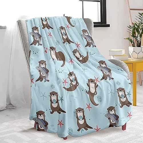 SJSXWQN Kuscheldecke Blauer Otter Kuscheldecke Flauschig Extra Weich Warme Mikrofaser Wohndecke Fleecedecke als Tagesdecke Sofadecke Couchdecke Bettüberwurf - 180x220 cm von SJSXWQN