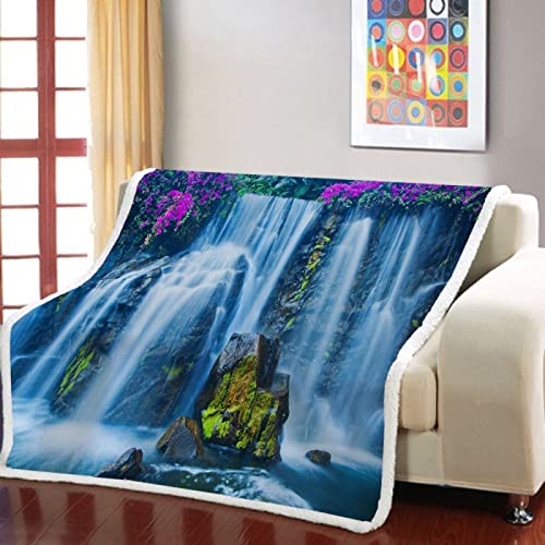 SJSXWQN Kuscheldecke Blauer Wasserfall Kuscheldecke Flauschig Extra Weich Warme Mikrofaser Wohndecke Fleecedecke als Tagesdecke Sofadecke Couchdecke Bettüberwurf - 180x220 cm von SJSXWQN